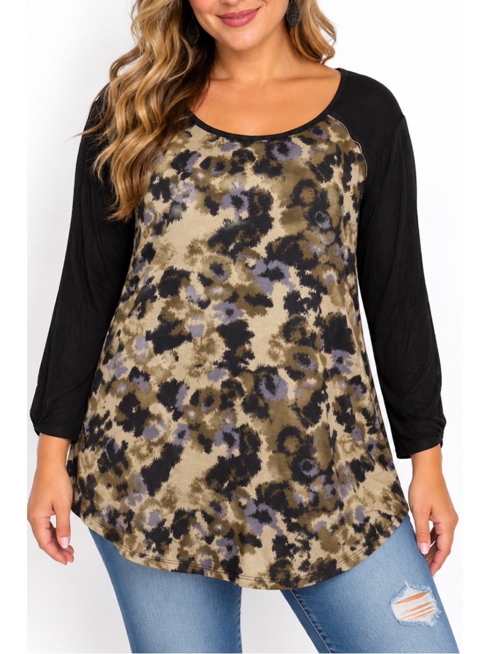 Maurice’s olive & black abstract leopard print long sleeve top- XL